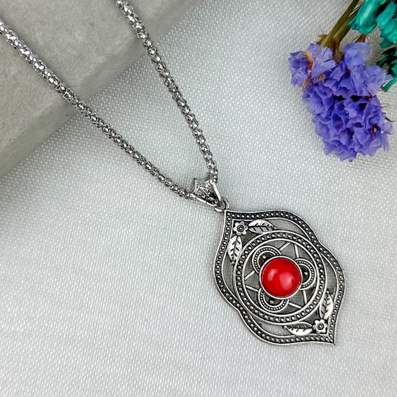 Chakra Flower Third Eye Silver Tone Necklace - Picture 2 of 4